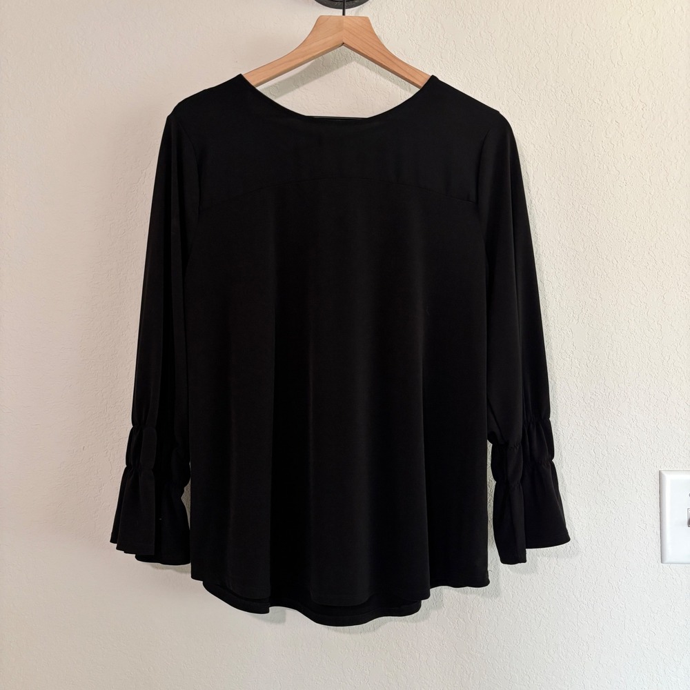 Chico's Blouse Lace Up Neck 2 L Stretch Black Romantic Dark Academia